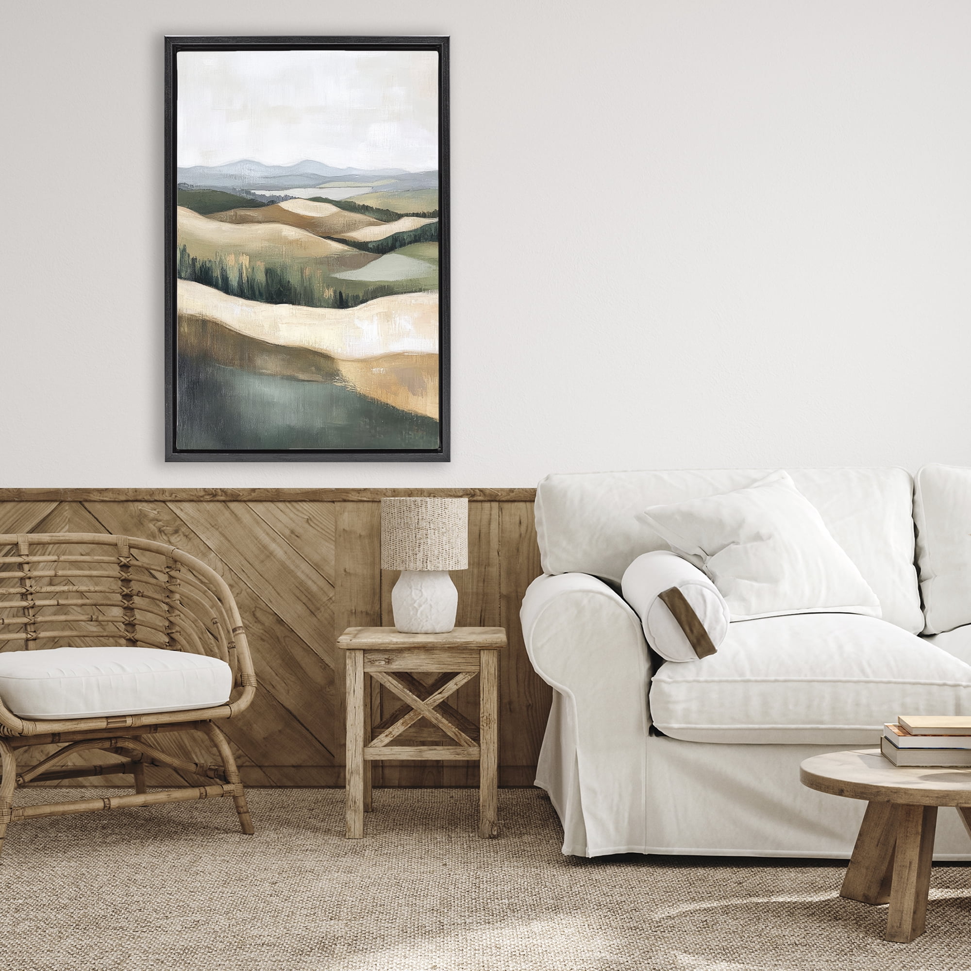 Stupell Industries Tranquil Rolling Hills & Fields Black Framed Floater Canvas Wall Art, design by Petal Prints Design