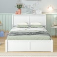 thumbnail image 3 of Full Size Platform Bed with Twin Size Trundle and Pull Out Storage Shelves, Solid Wood Platform Bed Frame with Headboard and Convertible Trundle for Kids Teens Adults, No Box Spring Need, White, 3 of 8