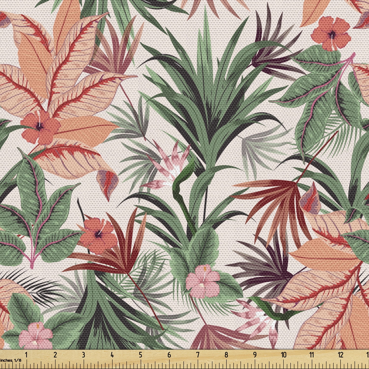 Botanical Upholstery Fabric By The Yard Natural Theme Various Leaves Pattern Colorful Tropical 1900