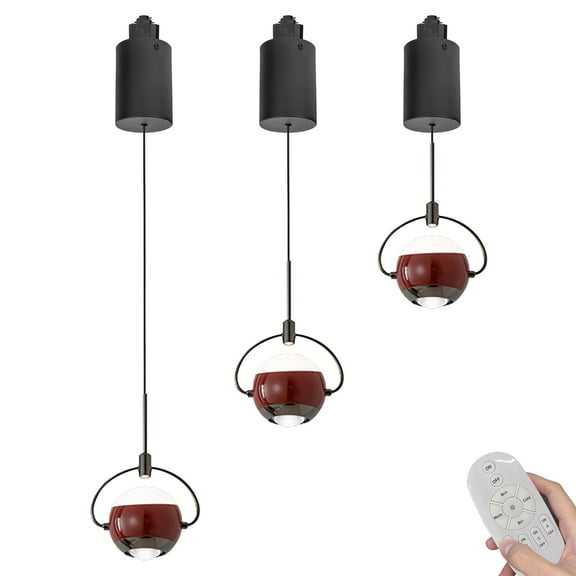 Kiven L-Type LED Track Lighting, 3-Light Modern L Track Pendant Lights,Dimmable L Track Light Pedant Adjustable Length for Bedroom Kitchen Island Shop,Red Finish TB3056