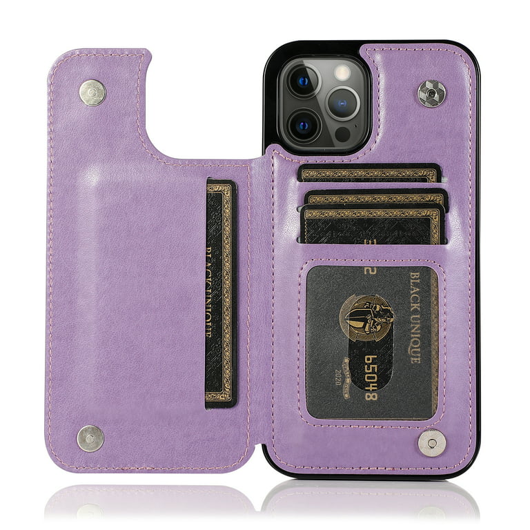 for Apple iPhone 11 Xi6.1 Luxury Side Magnetic Button Card ID Holder PU Leather Case Cover - Light Purple Butterfly Swirl