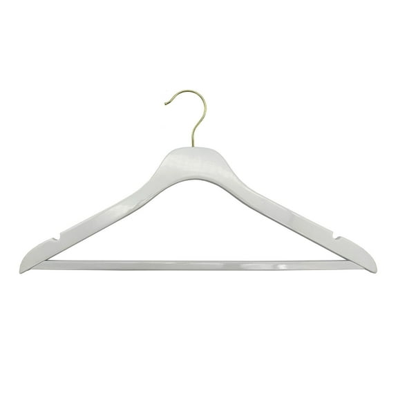 Nahanco 17” NAHANCO SlimLine Wooden Suit Hanger With Pant Bar - High Gloss White W/ Gold