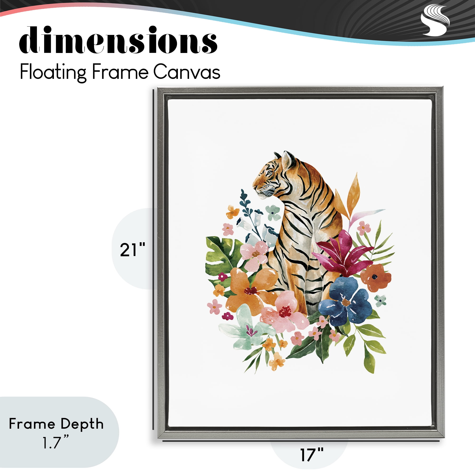 Stupell Industries Tropical Jungle Tiger Gray Framed Floater Canvas Wall Art, design by Bethany Sandoval