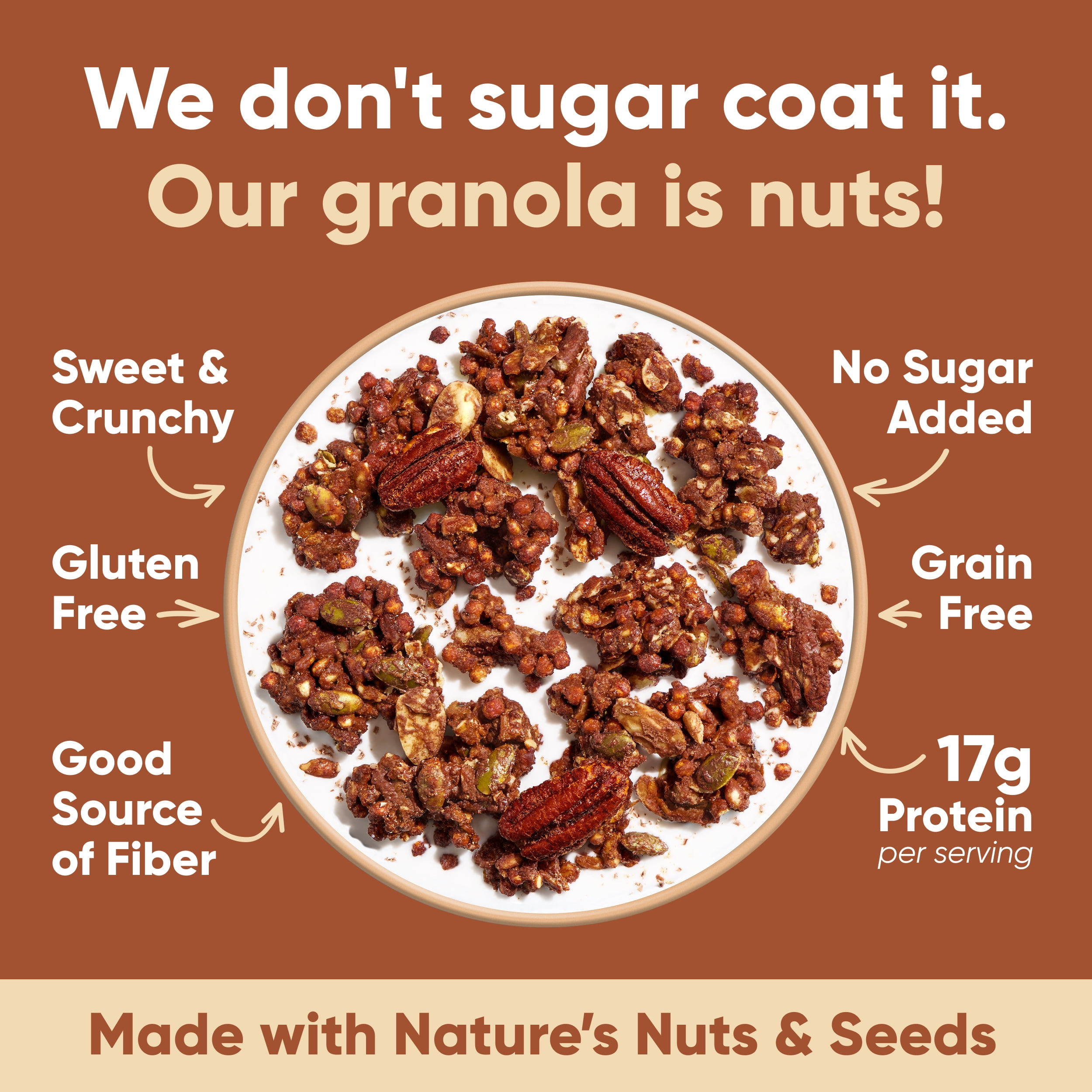 (4 pack) NuTrail 17g Protein Nut Granola Cereal, Chocolate, No Sugar Added, Keto, Low Carb, Gluten Free, Grain Free, Healthy Breakfast 10 oz. 1 Count
