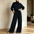 thumbnail image 4 of vdgthytj Sweatsuits Women 2 Piece Outfit Long Sleeve Turtleneck Drop Shoulder Tops Drawstring Wide Leg Pants Fall Athleisure Sets(Small,Black), 4 of 6