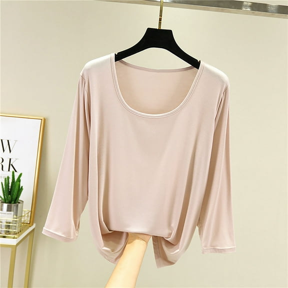 Women's 2025 Oversized 34 Sleeve Round Neck Top Summer Loose Fit Casual Solid Color Blouse Comfortable Breathable Shirt