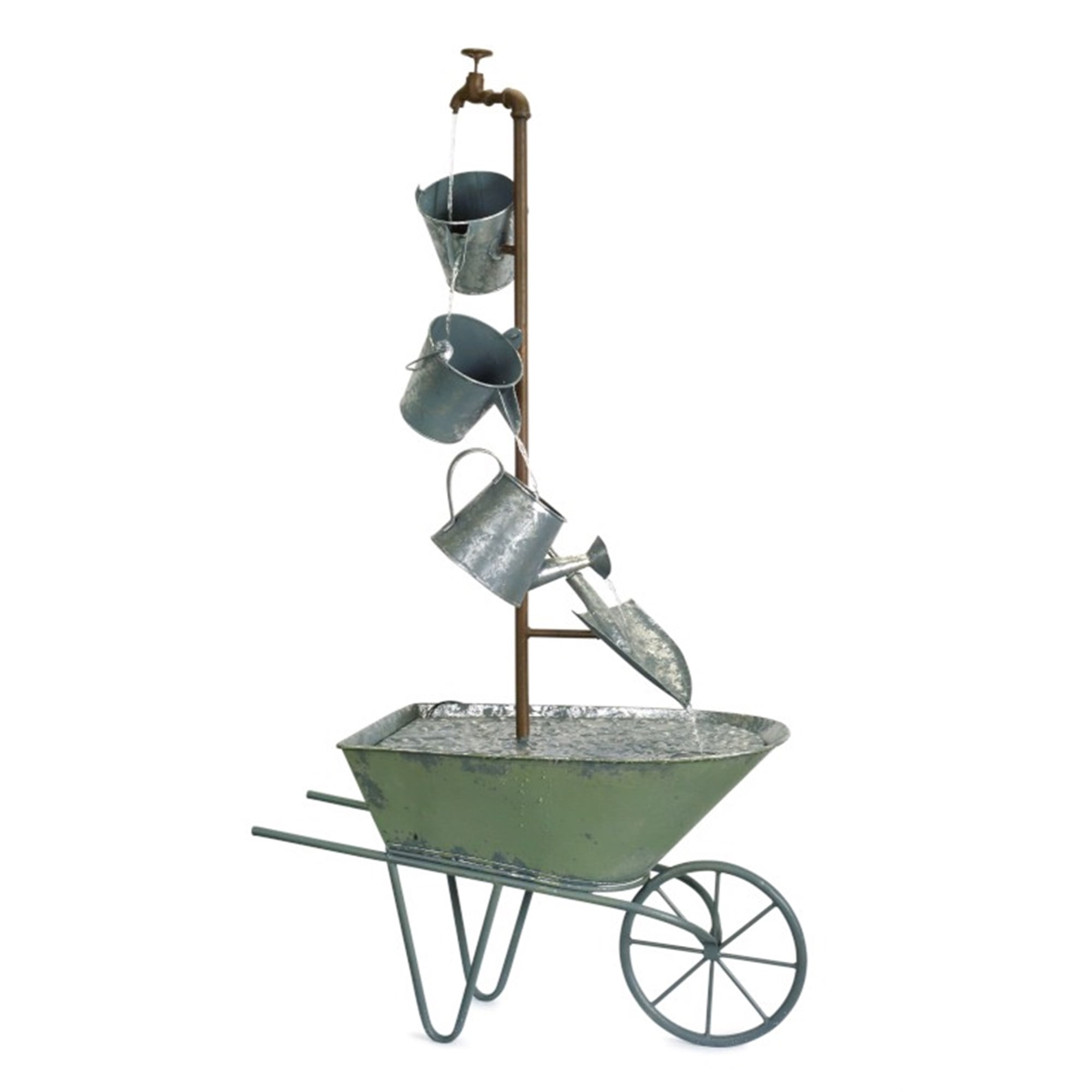 Wheelbarrow and Water Can Fountain 53"H Iron