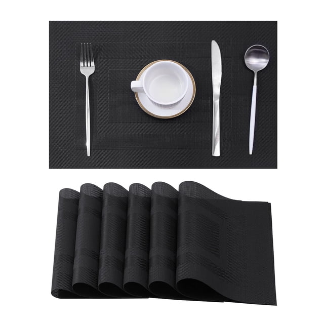 Juego de 6 manteles individuales Leetaltree con marco negro de PVC resistente al calor