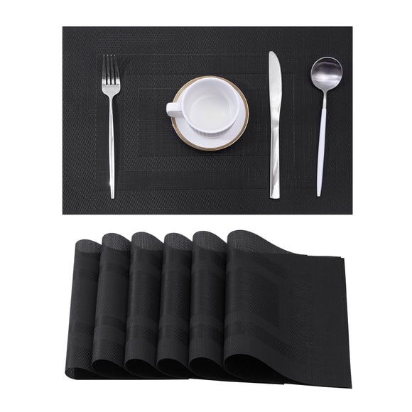 Juego de 6 manteles individuales Leetaltree con marco negro de PVC resistente al calor