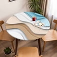 thumbnail image 5 of Blue Brown Elastic Fitted Round Table Cover Abstract Water Ripple Waterproof Outdoor Tablecloth for Holiday Party, Picnic, Patio & Dining Fits Tables Up to 45"-54", 5 of 8