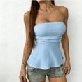 thumbnail image 1 of Women Strapless Textured Tube Top Ruffle Hem Peplum Slim Solid Casual Tank Elastic Fit, 1 of 9