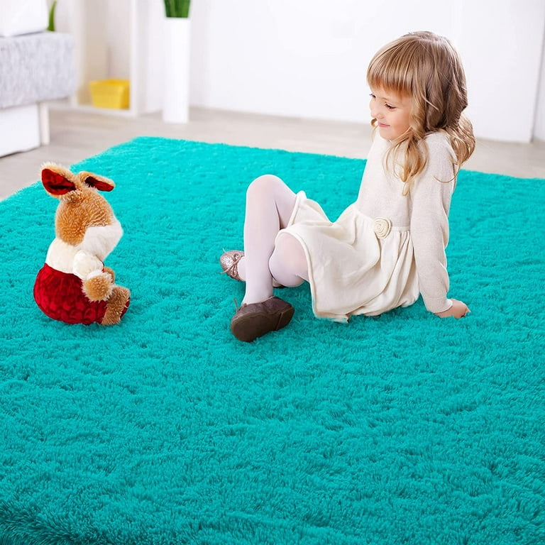 Lochas Fluffy Soft Shag Carpet Rug for Living Room Bedroom Big Area Rugs  Floor Mat, 3'x5',Turquoise Blue