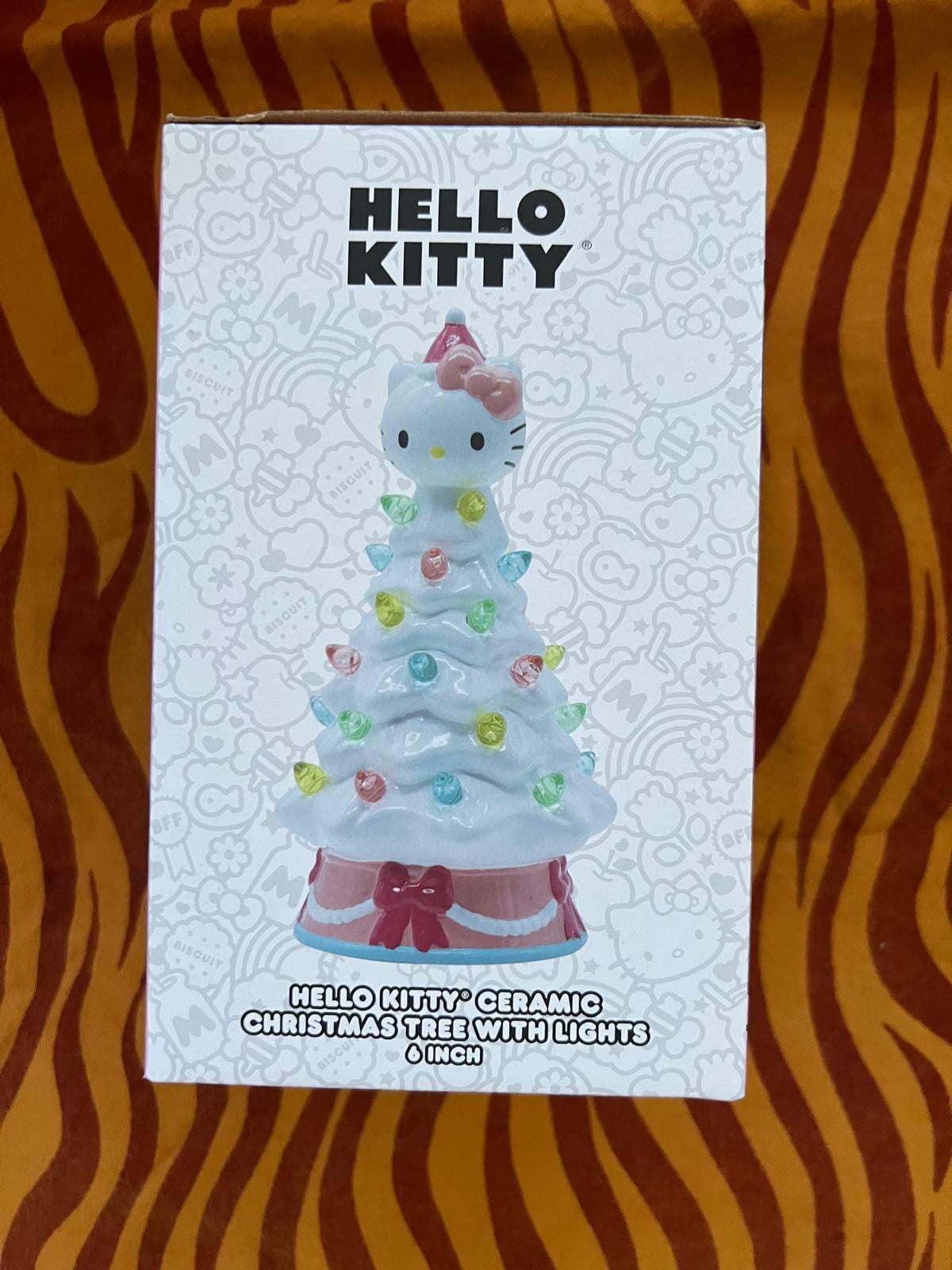 Hello Kitty Mini Ceramic Christmas Tree with white Lights – 6" Tall Holiday Decoration, Ages 6+