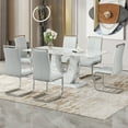 thumbnail image 2 of JUFU 71" Modern Dining Table Set for 6, Faux Marble Dining Table with Light Gray PU Leather Chairs and Silver Legs, Elegant Dining Room Set for Kitchen & Living Room, 2 of 9
