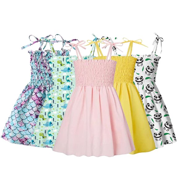 WOLLED Toddler Baby Girls Strap Dress Casual Sleeveless Sunflower Princess Dresses Sundress Summer Floral Beachwear Skirt for 1-5T