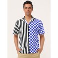 thumbnail image 2 of INSPIRE CHIC Camisa de cuadros a rayas estampada con botones y manga corta en color en contraste para hombre Azul negro M, 2 of 6