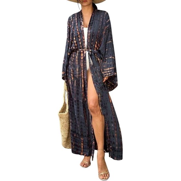Xishao Cubre Bikini Vestido de Playa de Tie Dye Sexy Kimono Cárdigan para Mujer G-Gris G-Gris Xishao ropa