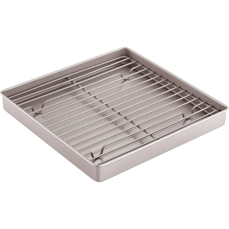 CHEFMADE Roasting Pan with Rack, 11-Inch Non-Stick Square Shallow Dish  Sheet Pan with Wire Rack for Oven Baking, BBQ and Roasting 11.2 x 11.2 x  1.4