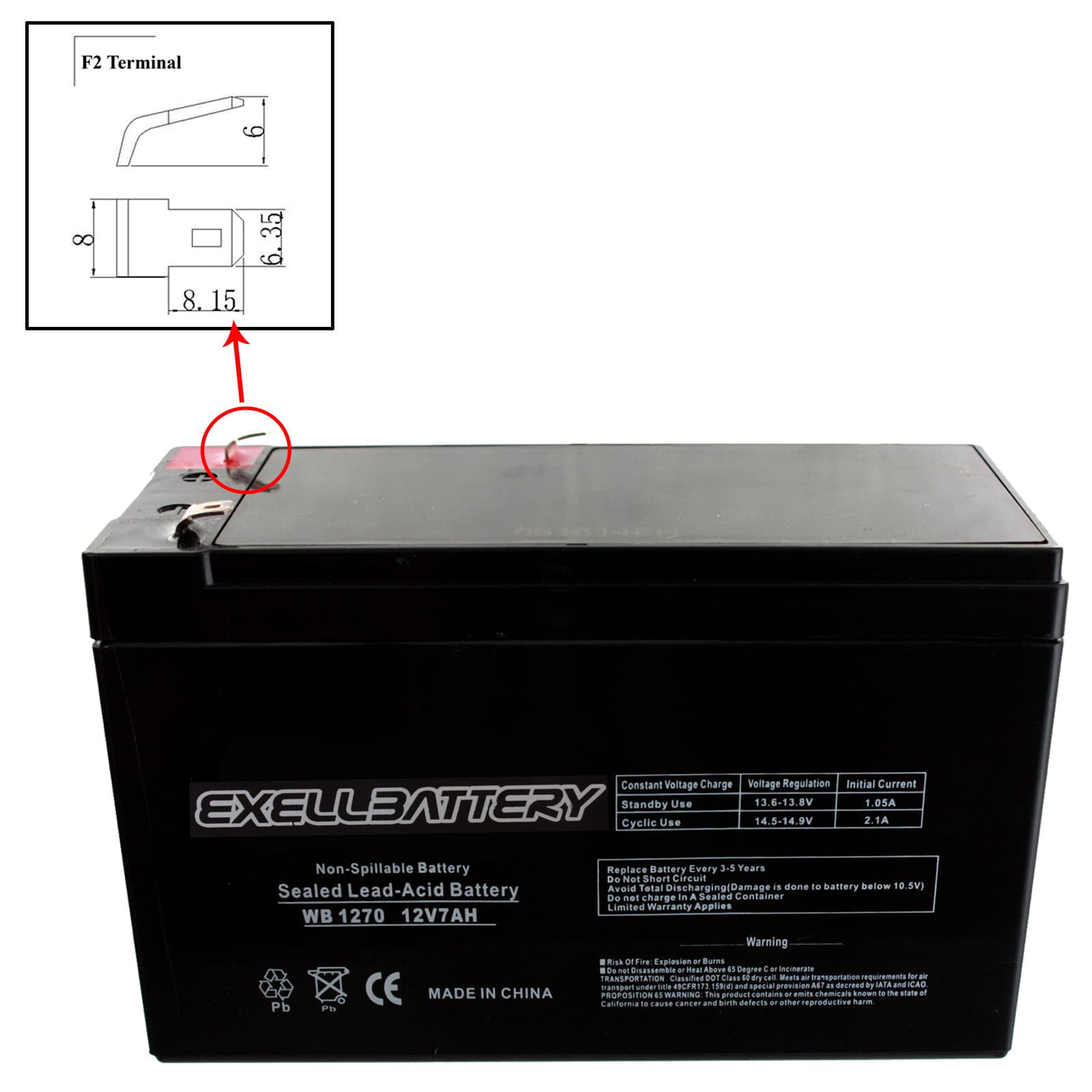 Replacement Battery 12V 7Ah with F2 terminal SLA ADI 4120EC Sealed Lead Acid 