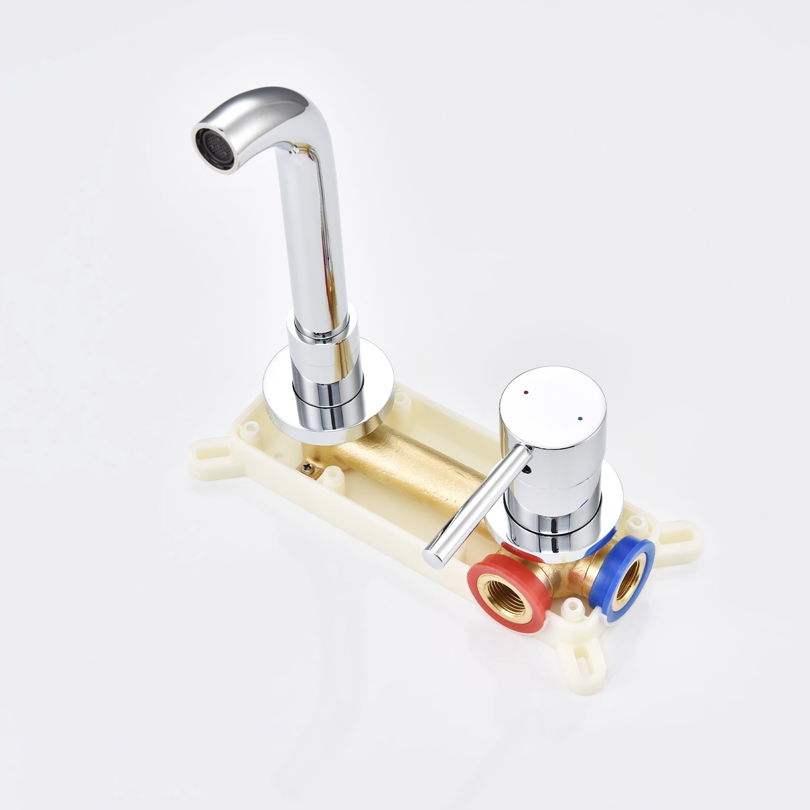 Dawot Wall Mount Single Handle Bathroom Faucets, 2 Holes Brass Sink Basin Mixer Taps, Polished Chrome Hot and Cold Spout Sink Rough Valve Bathtub Faucet