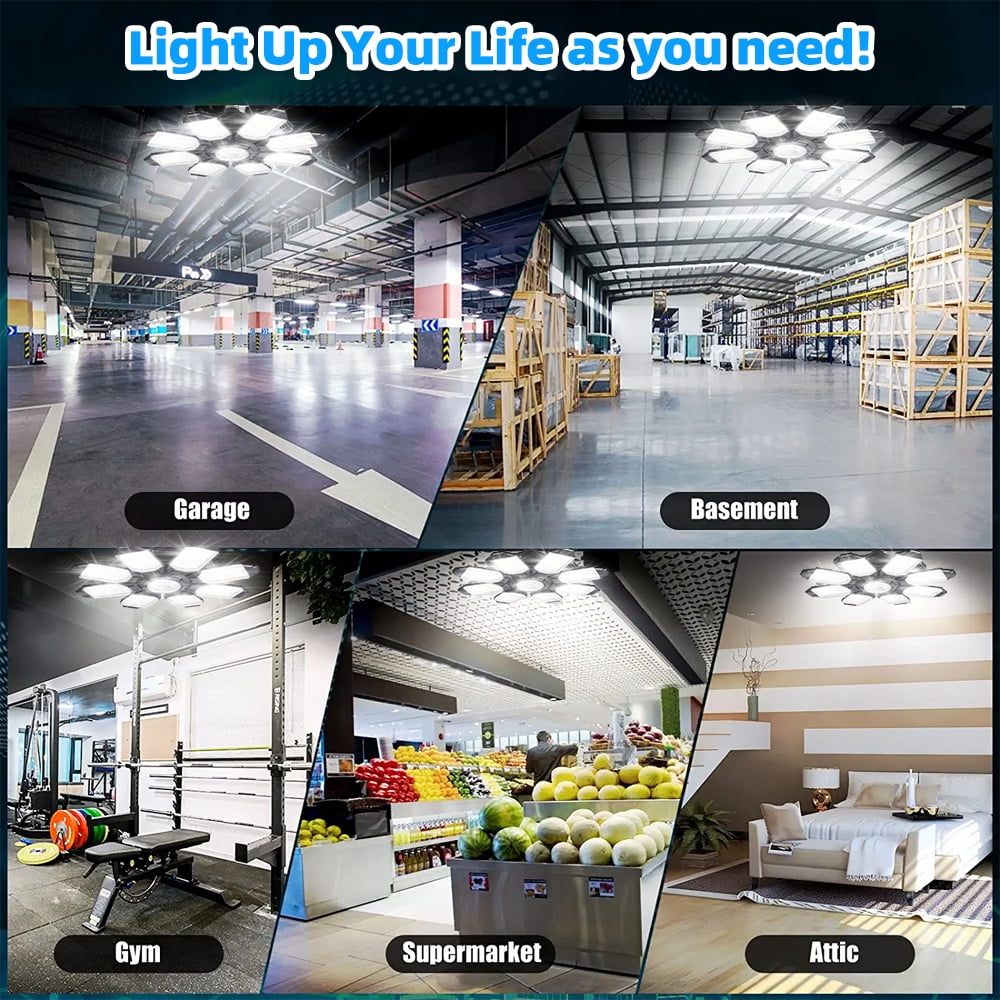 Garage Lights High Bay Light LED Garage Lights with 8 Panels Adjustable 200W Bright 6500K Warehouse Residential Barn Factory Workshop Lighting Hanking Shop light,1Pack