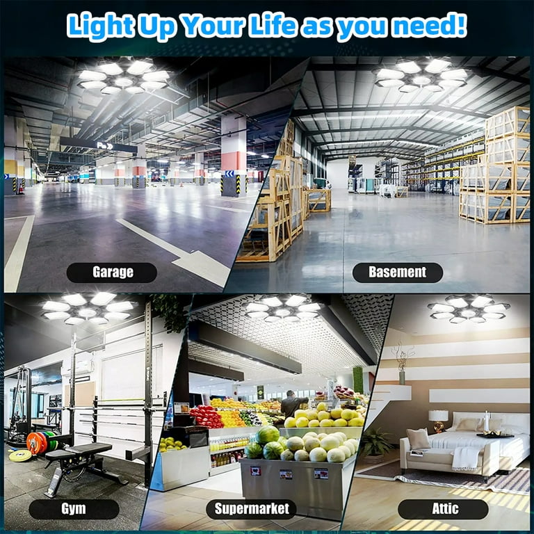 Eclairage LED Garage 200W,20000LM 6500K Eclairage de Plafond,Plafonnier LED  avec 12+1 Panneaux