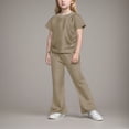 thumbnail image 5 of Paguaki Girls 2 Outfits Short Sleeve Ruched Drawstring Crewneck Tops Flare Leg Pants Summer Clothing Sets, 5 of 5