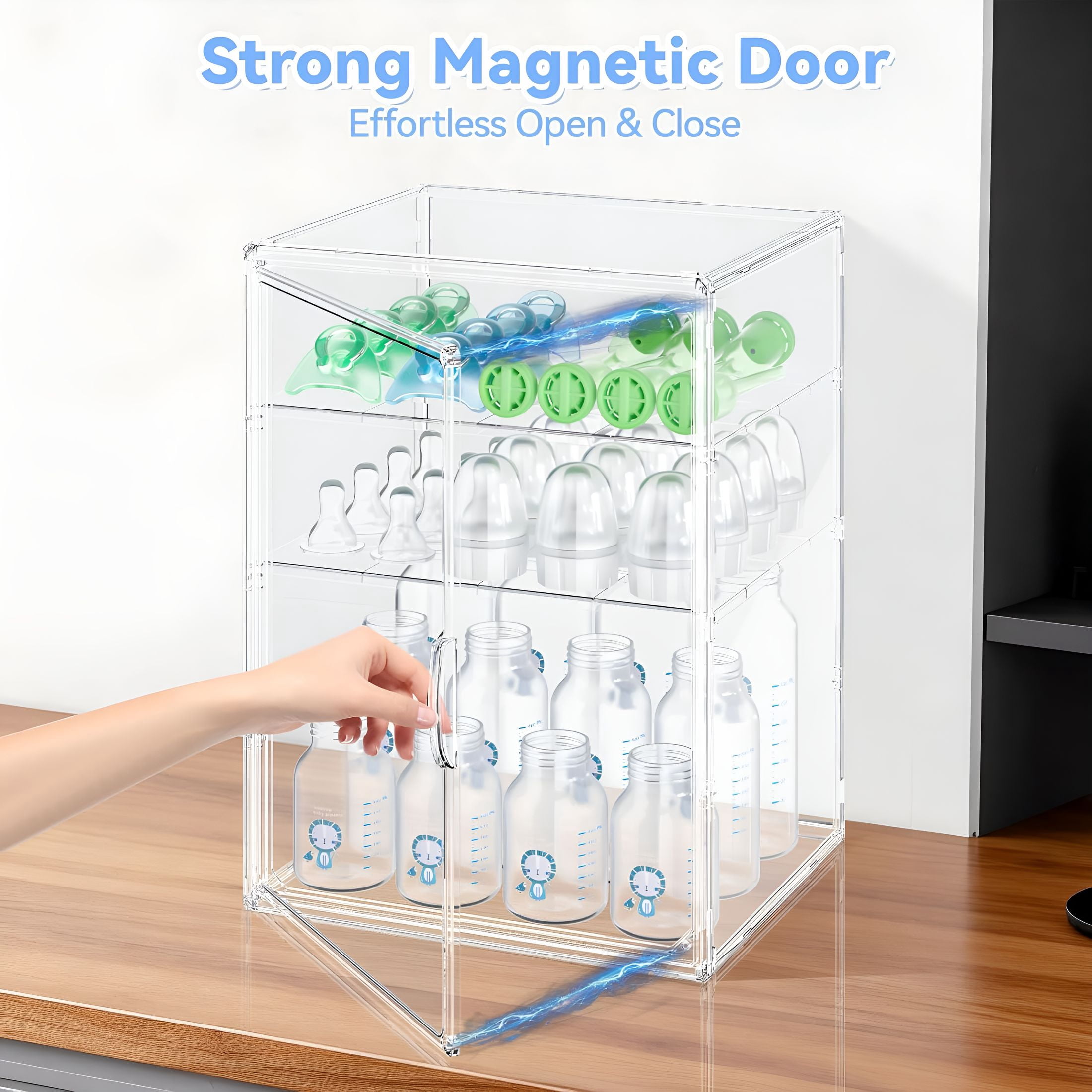 ACDANC Baby Bottle Storage Organizer for Countertop,X-Large Clear Bottle Organizer,Baby Bottle Storage Organizer for Bottles,Nipples,Pump Parts & Food Jars,Nursery Cabinet,Kitchen Pantry