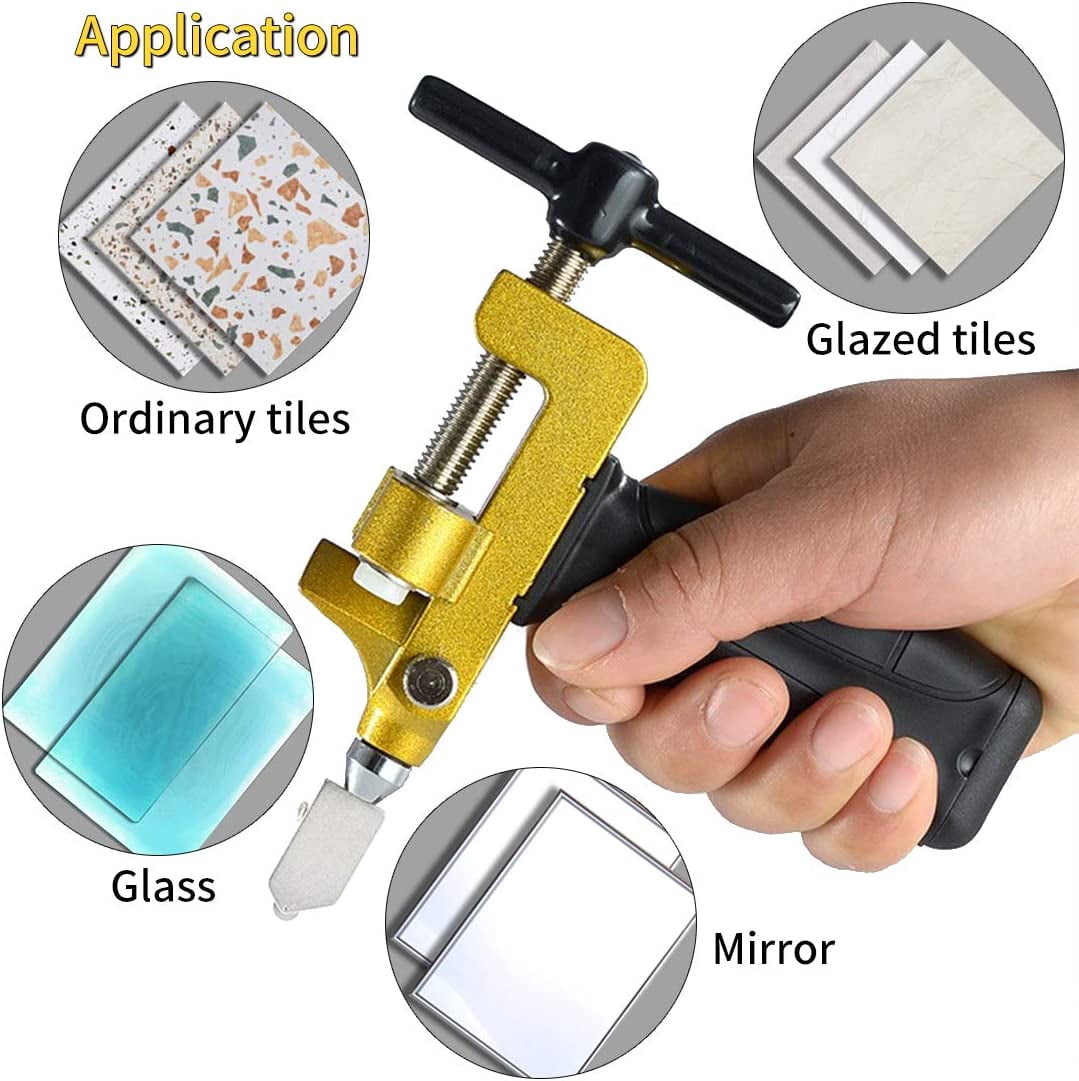 2 in 1 Glass Cutting Tool Kit Breaking Pliers and Glass Cutter Tungsten Hand Portable Glass knife for Ceramic, Mirror, Manual Tile Cutter Glass Breaker with 2 Bonus Tungsten blades and Screwdriver