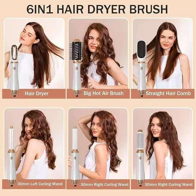 2025 latest 6-in-1 Magic Wand! Salon Blow Dry Brush & Curler Combo - Get Frizz-Free, Voluminous Styles at Home (Travel-Friendly!) (Black)