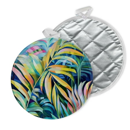 

2 PCS Pot Holders for Kitchen Potholders Sets with Hook for Oven Cooking Baking Paradiselike Picture Of Lemon Palm Leaves In Tropical Setting