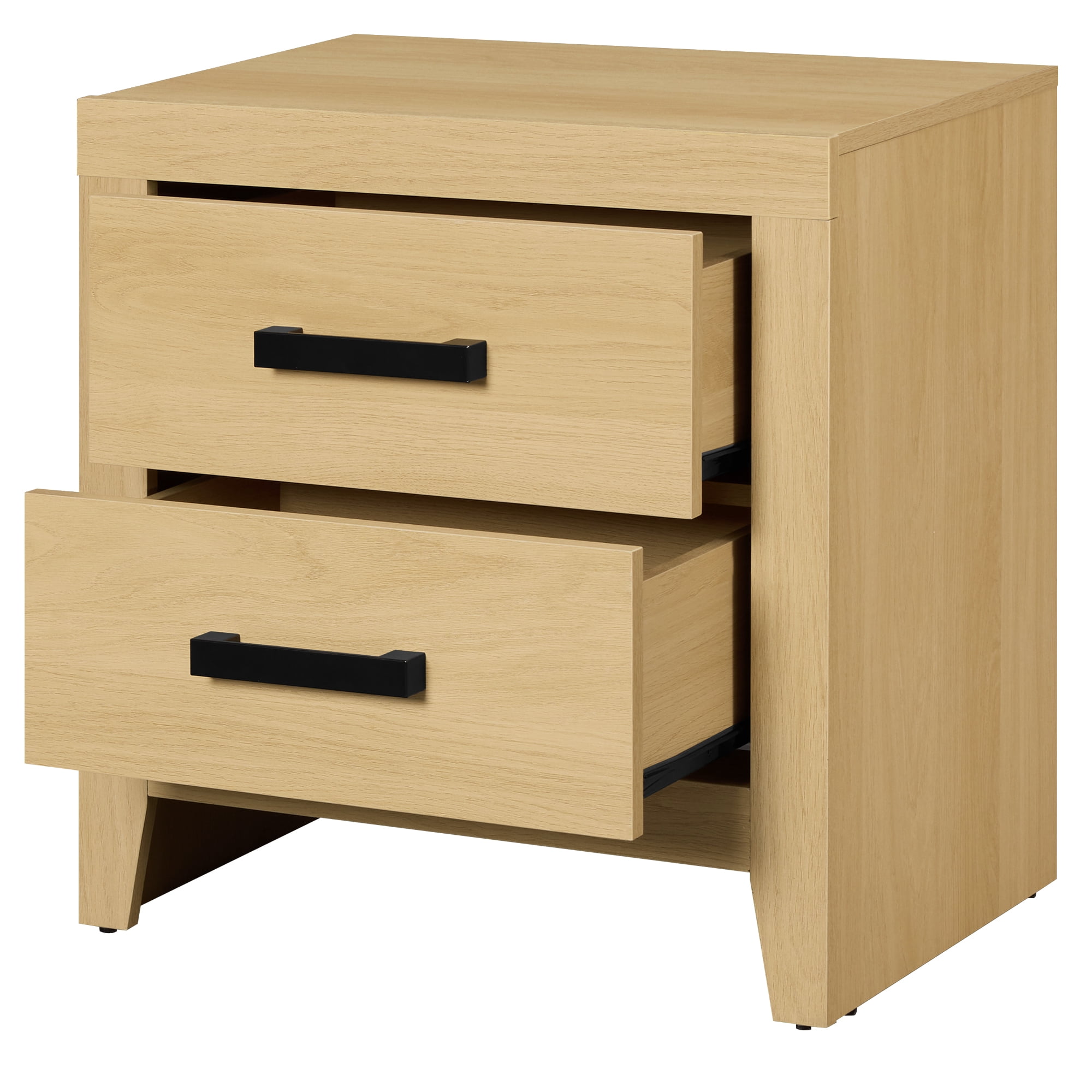Farmhouse Rustic Wooden Nightstand With 2 Smooth‑Glide Storage Drawers,Solid‑Base Bedside End Table,Multi‑Purpose Accent Side Cabinet For Bedroom,Living‑Room,Oak