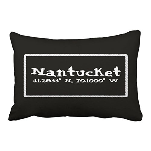 RYLABLUE Rectangl Throw Pillow Covers Nantucket Massachusetts Longitude And Latitude Customizable Pillowcases Polyester 20 x 30 Inch With Hidden Zipper Home Sofa Cushion Decorative Pillowcase