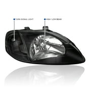 Spec-D Tuning Black Headlights Compatible with 1999-2000 Honda Civic EK EX LX Si L+R Pair Head Light Lamp Assembly