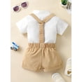 thumbnail image 3 of Wassery Baby Boys Gentleman Outfit Solid Color Short Sleeve Shirts Jumpsuit with Bow Tie+Overall Pants Set 3 6 9 12 18 Months Infant Boys Summer Clothes, 3 of 9