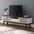 thumbnail image 2 of Media TV Stand Console Table, Wood, Brown Walnut White, Modern Contemporary Urban Design, Living Lounge Room Hotel Lobby Hospitality, 2 of 10