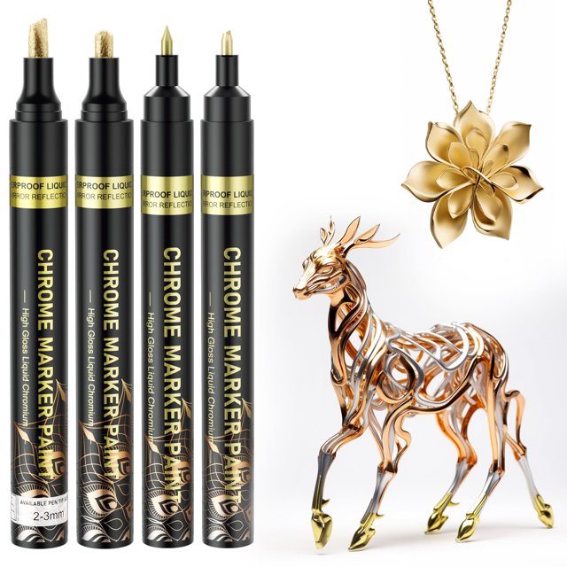Marcadores Cromados Metálicos SigWong 4Pcs Oro Impermeables