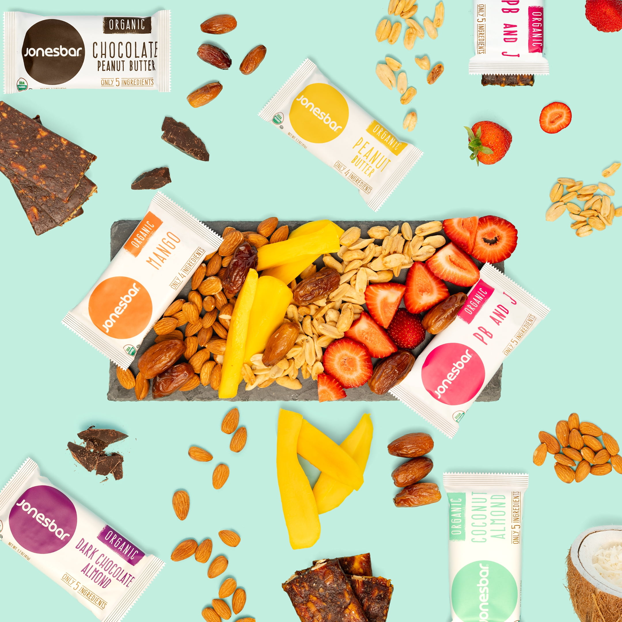JONESBAR (Variety Pack, 12 Count (Pack of 1)), USDA Organic Fruit & Nut Bar, Non-GMO, Kosher, Vegan, Gluten Free, Simple Snack Bar