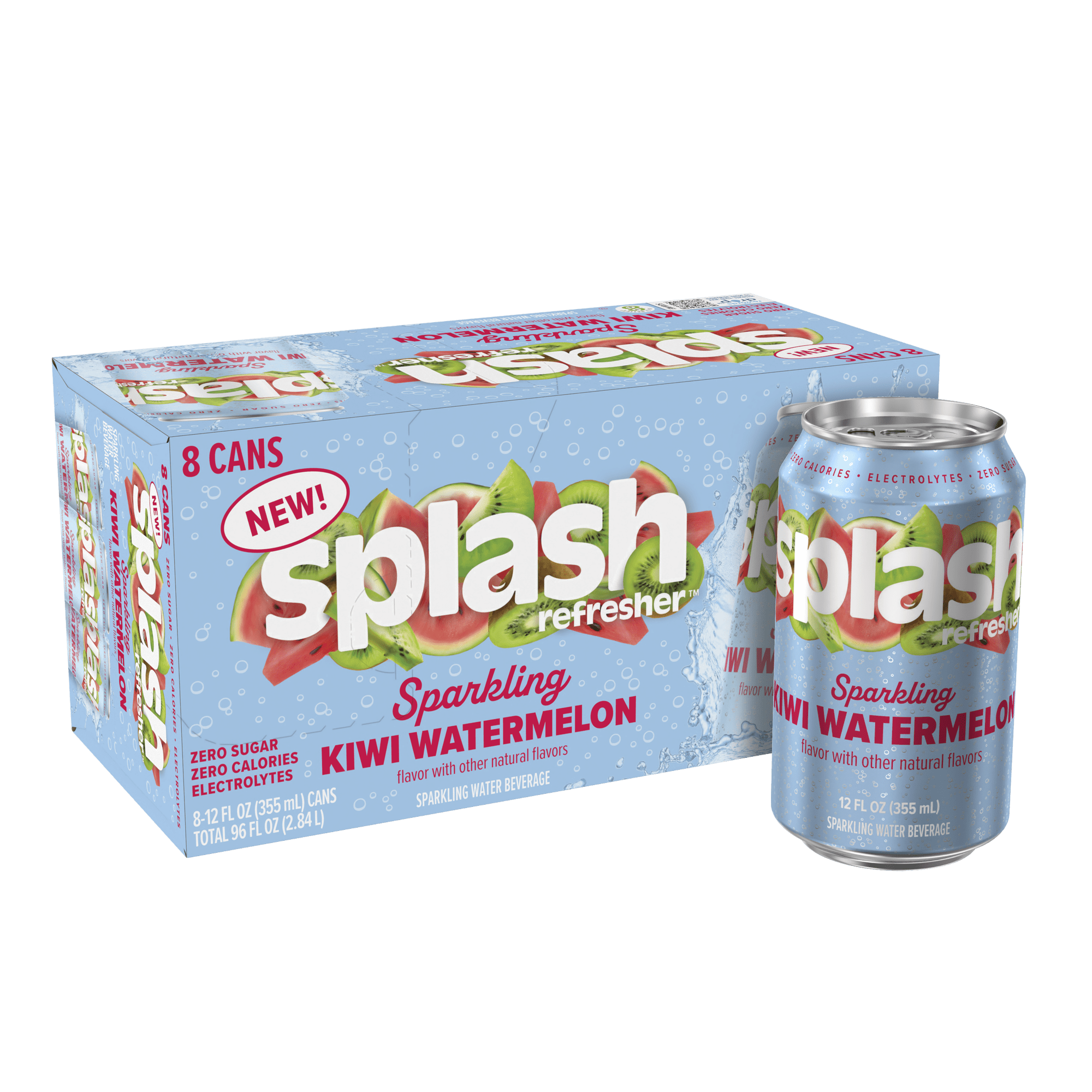 Splash Blast Sparkling Can, Kiwi Watermelon Flavor, 12 fl oz, 8-pack