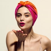 Women's Stain Silk Slouchy, Bonnet, Turban, Shower Cap, Chemo Hat for Teens, Adults ( Rose Orange )