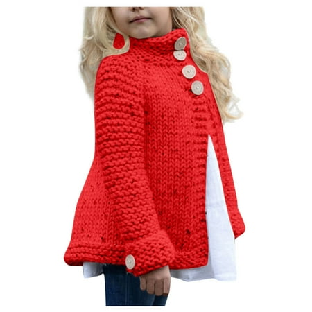 

EHTMSAK Children Girls Knitted Jacket Toddler Baby Open Front Fall Winter Outerwear Long Sleeve Button Coat Red 1Y-8Y 140