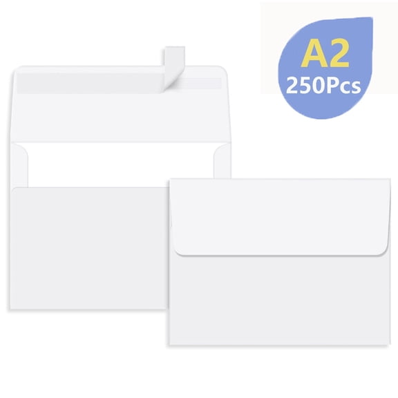 BagDream 250 Pack A2 White Envelopes 4.375 x 5.75 Printable Invitation Envelopes Self Seal for Cards, Photos RSVP, Greeting Cards