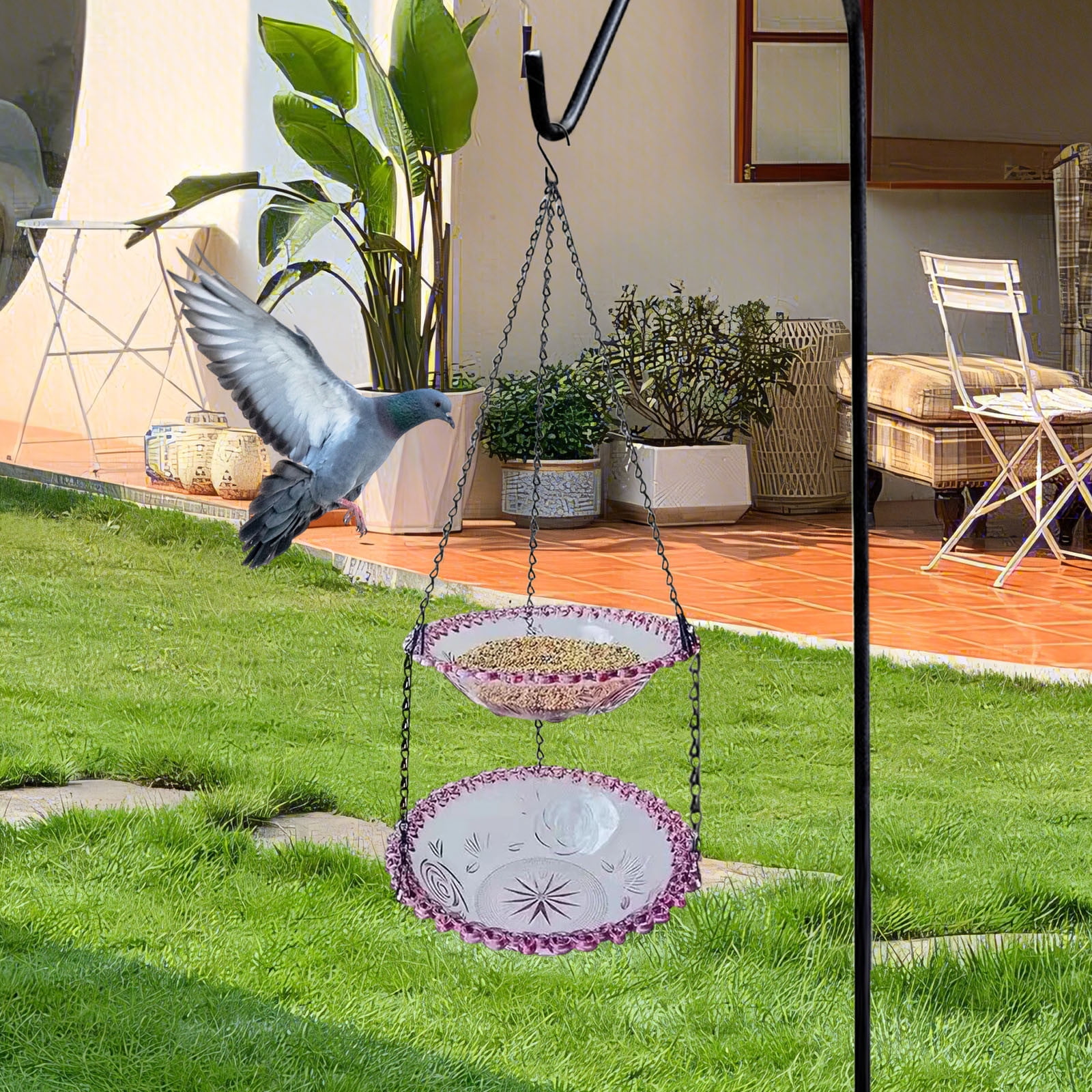 Hanging Bird Feeder Outdoor Hanging Feeder for Balcony, High Strength Plastic Reusable for Birds Bathing and Feeding