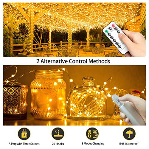Details about   Merfino Fairy Lights 66 Ft 200 Leds 20 Hooks 2 Pack Twinkle Lights 8 Modes,