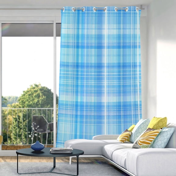 Plaid Checkered Blue Blackout Curtains 84"x52" Thermal Insulated Curtain 1 Panel
