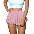 thumbnail image 2 of BUWTTER Womens Skirts Solid Color Mini Pleated A Line High Waist Flared with Zipper Casual Stretch Short Pink Skirt M, 2 of 4