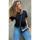 thumbnail image 4 of Camiseta lisa de manga corta con plumas para mujer: blusa informal, cuello redondo, poliéster, para todas las estaciones, tallas S-L, 4 of 7