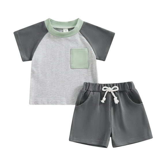 Bagilaanoe 2pcs Toddler Baby Boy Shorts Set Short Sleeve Contrast Color T Shirt Tops Shorts 6M 12M 18M 24M 3T 4T Kids Casual Summer Clothes