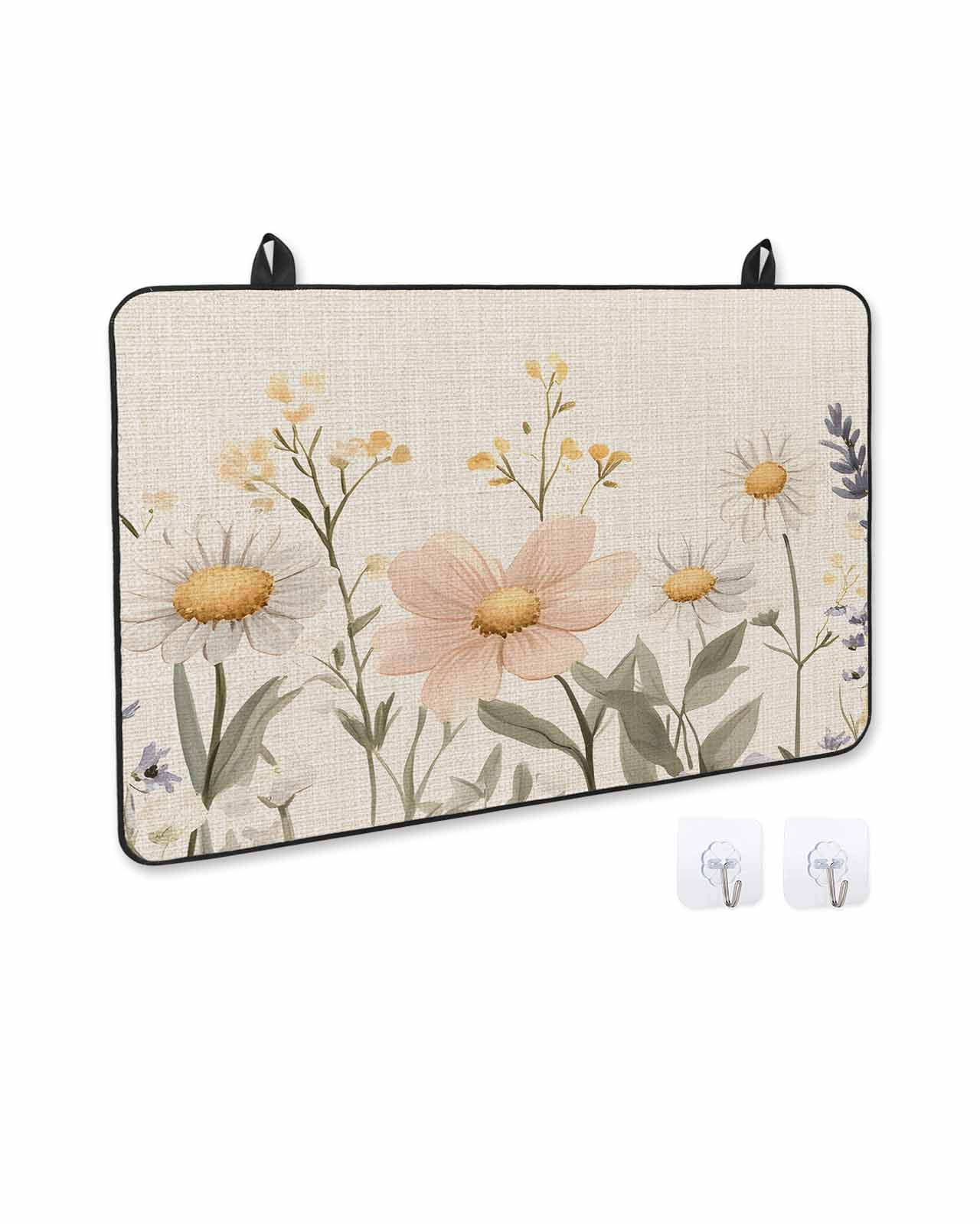 nqOlkjepod Large Induction Cooktop Protector Mat 24"x21", Daisy Botanical Stove Top Covers for Electric Stove, Vintage Farmhouse Floral Decorative Stove Burner Cover Mats, Glass Top Stove Cover
