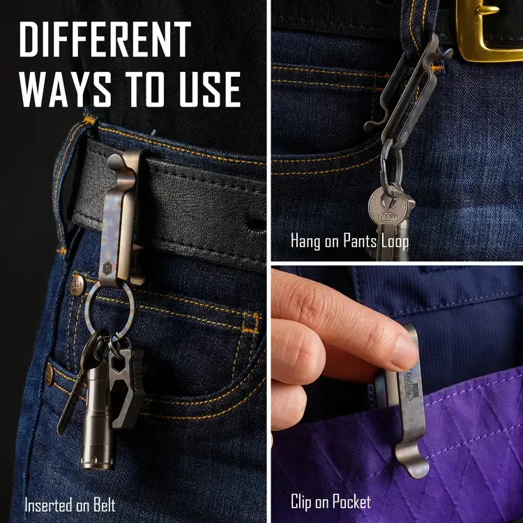KeyUnity Belt Key Clip Titanium Double Side Quick Release Key Holder with Detachable Keyring for Belt Pants Loop Pocket KM00 Multicolor